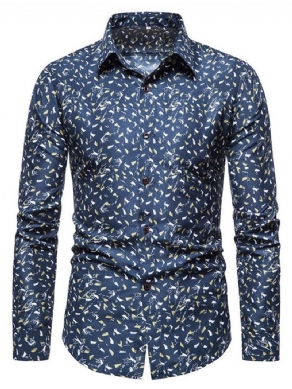 Floral Lapel Casual Slim Enkeltradet Skjorte