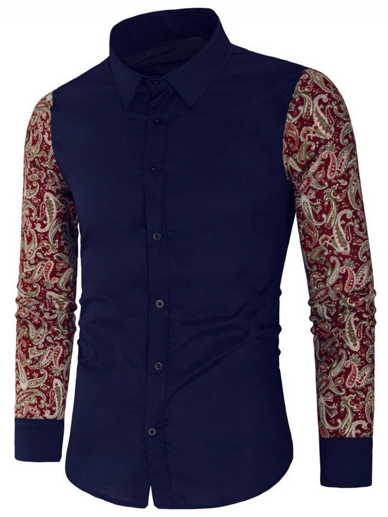 Floral Patchwork Lapel Dame Slim Fall Shirt