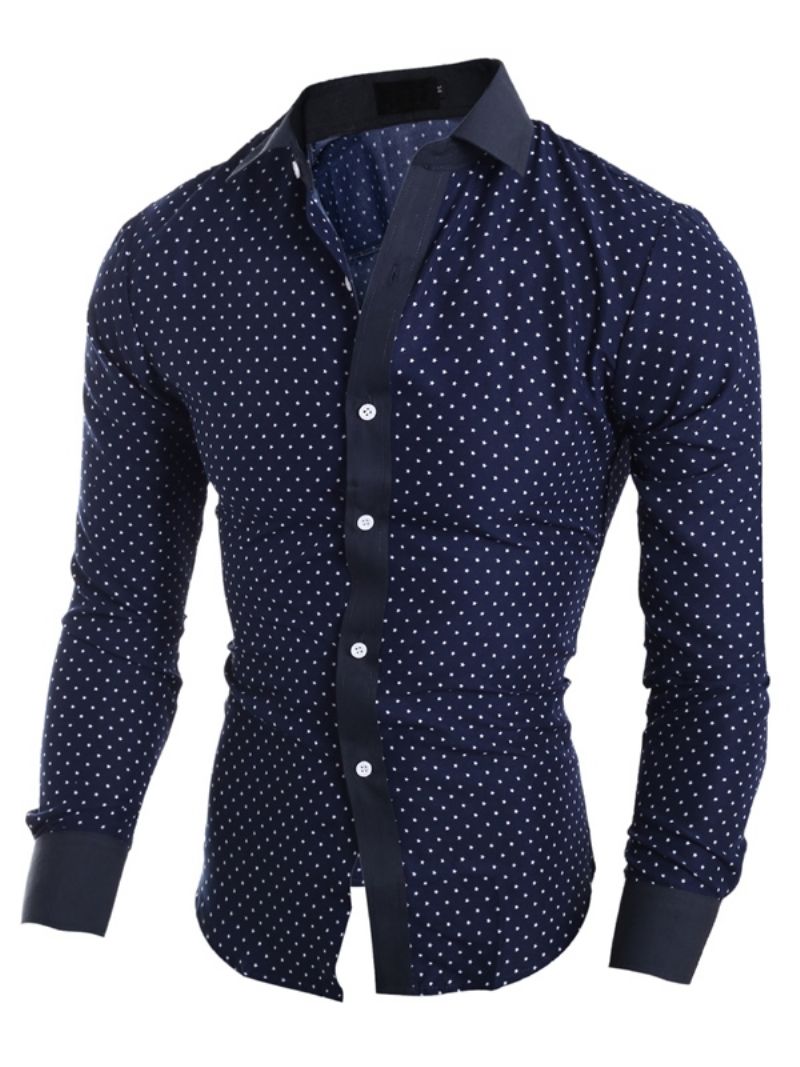 Herretøj Polka Dots Star Printed Lapel Slim Fit Skjorte