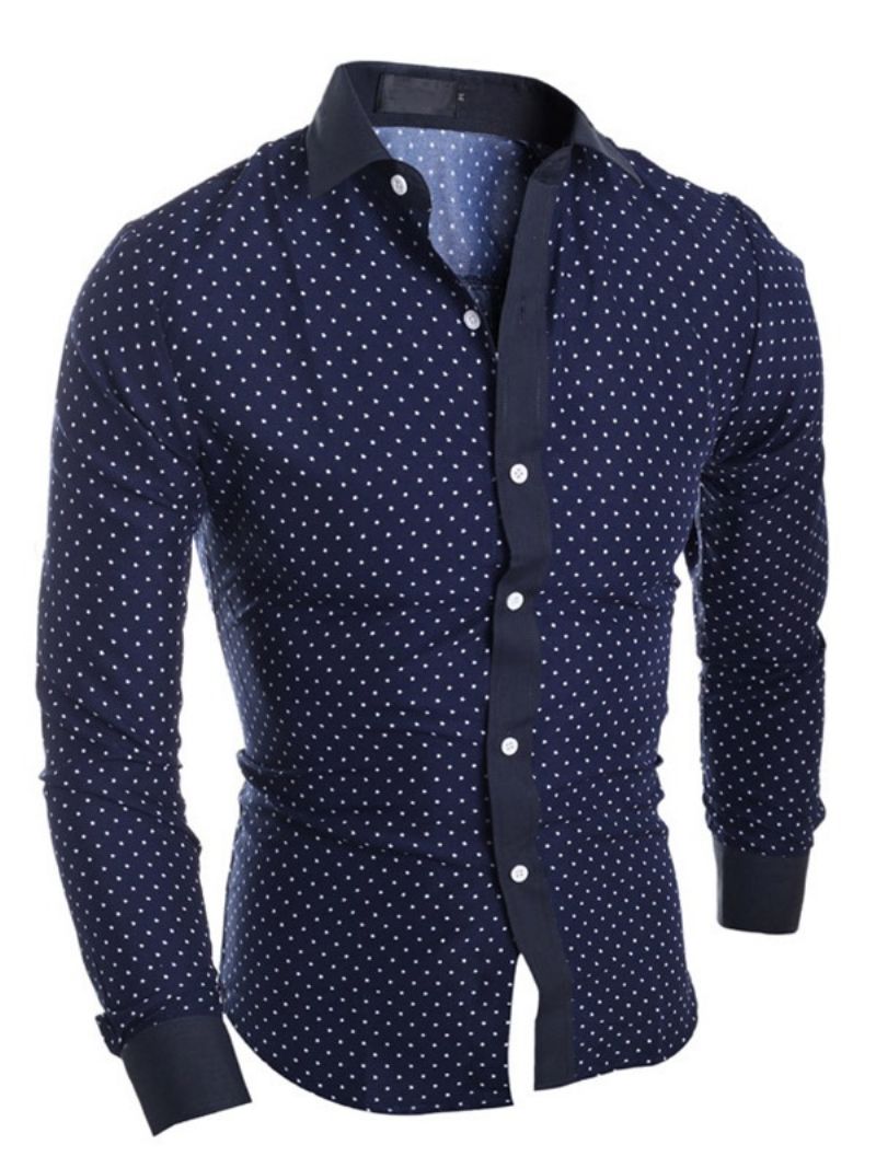 Herretøj Polka Dots Star Printed Lapel Slim Fit Skjorte