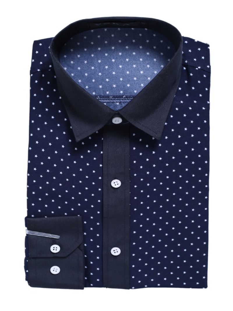 Herretøj Polka Dots Star Printed Lapel Slim Fit Skjorte