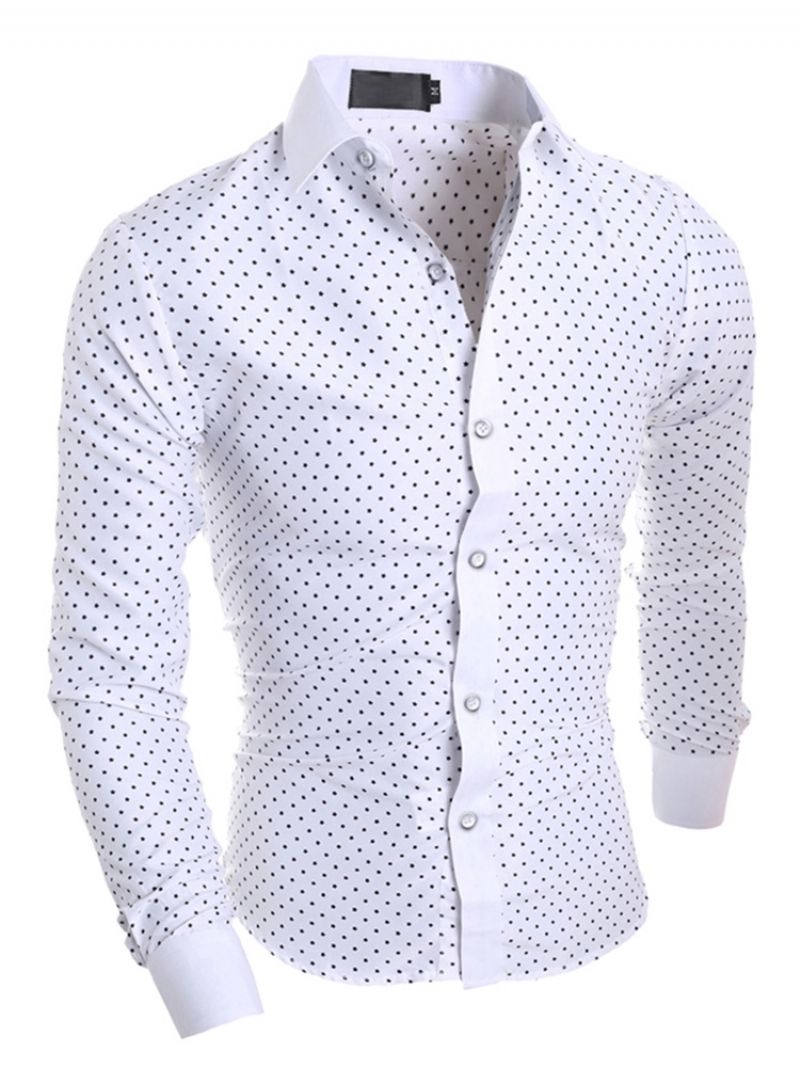 Herretøj Polka Dots Star Printed Lapel Slim Fit Skjorte