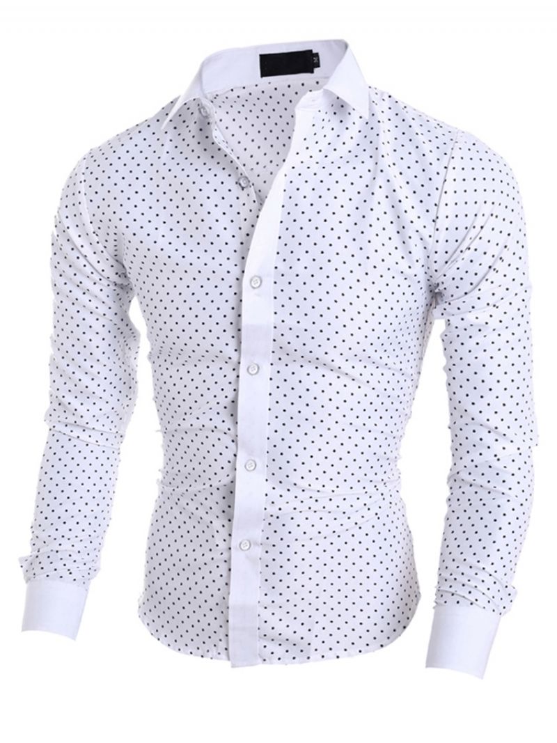 Herretøj Polka Dots Star Printed Lapel Slim Fit Skjorte