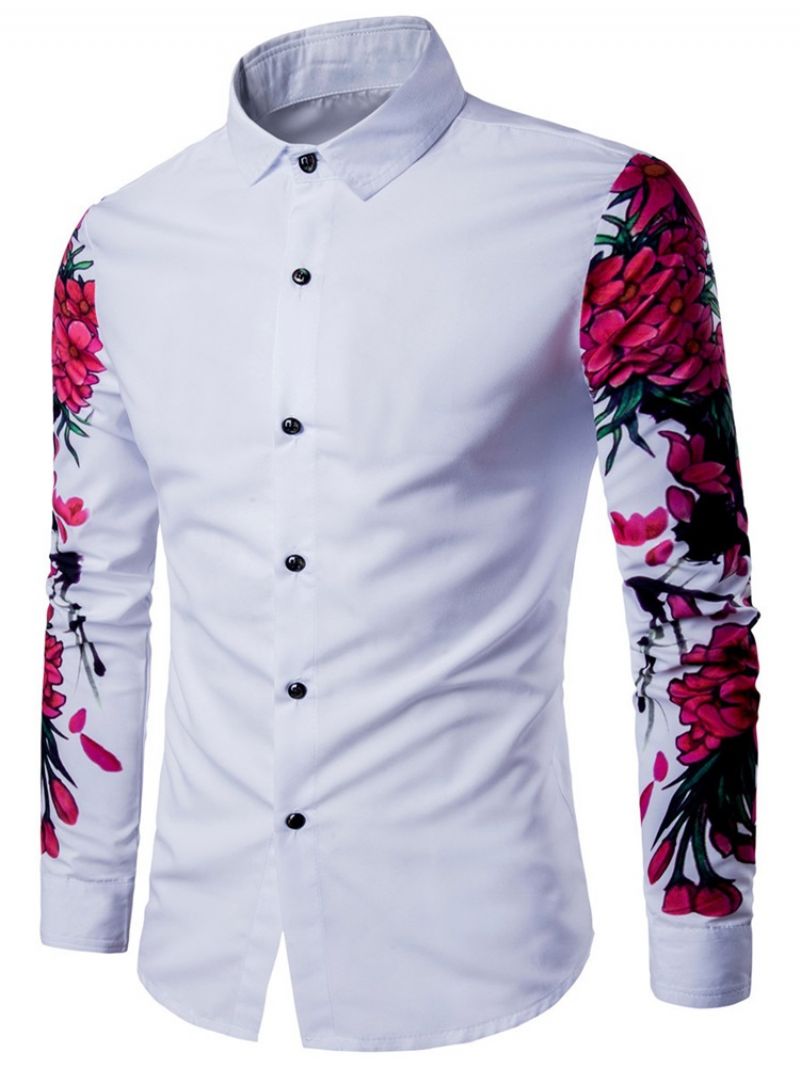 Lapel Blomsterprint Slank Afslappet Herreskjorte