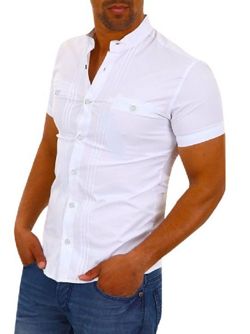 Lapel Casual Plain Slim Single-Breasted Herreskjorte