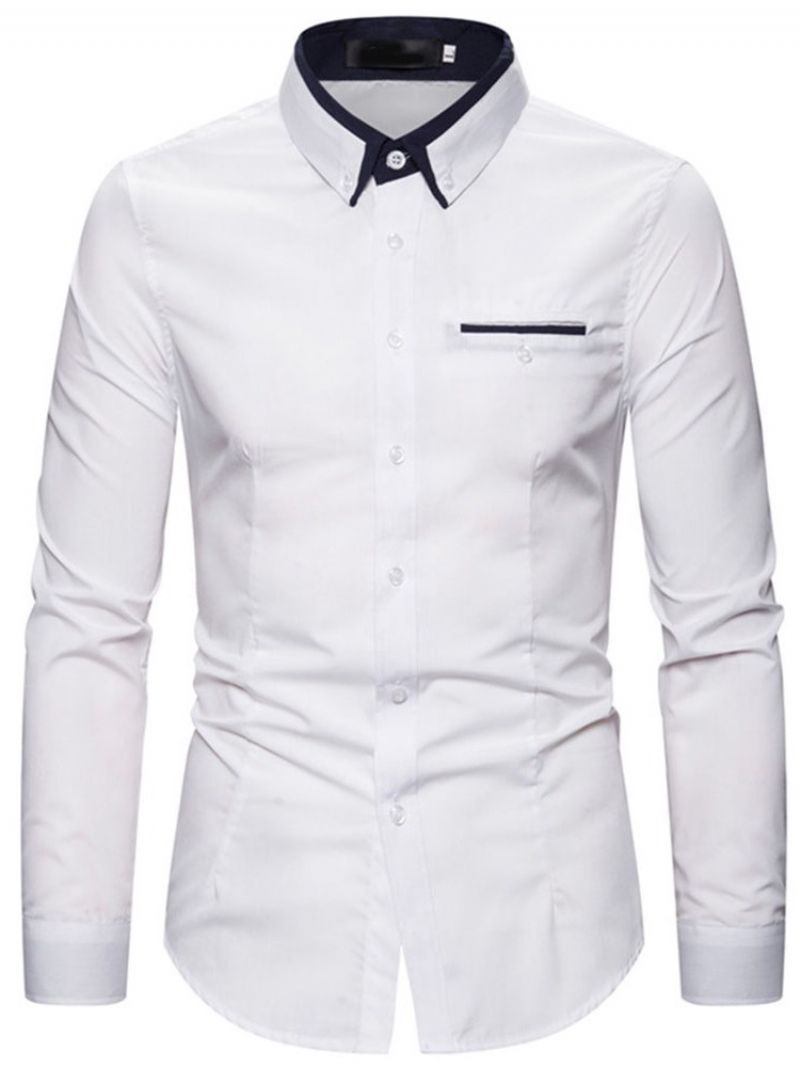 Lapel Color Block Single-Breasted Slim Shirt Til Mænd