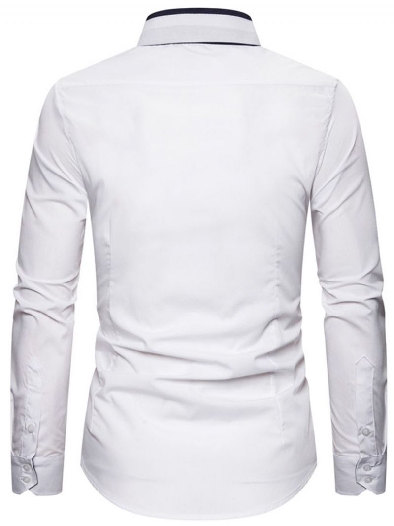 Lapel Color Block Single-Breasted Slim Shirt Til Mænd