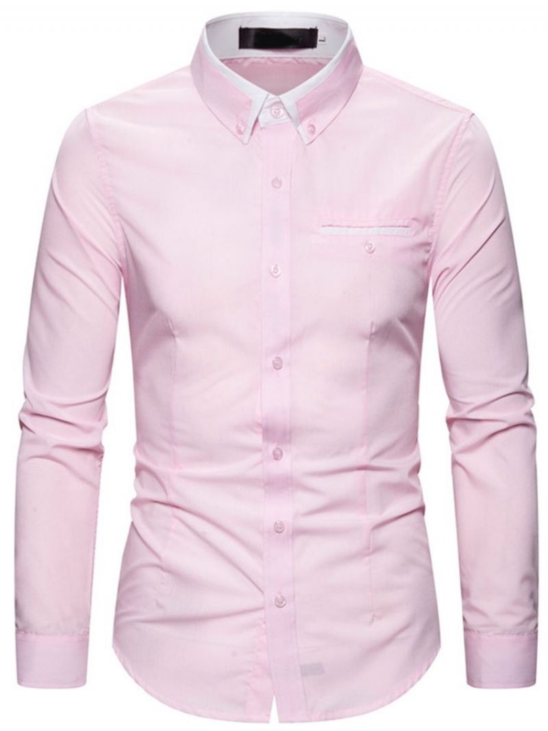 Lapel Color Block Single-Breasted Slim Shirt Til Mænd