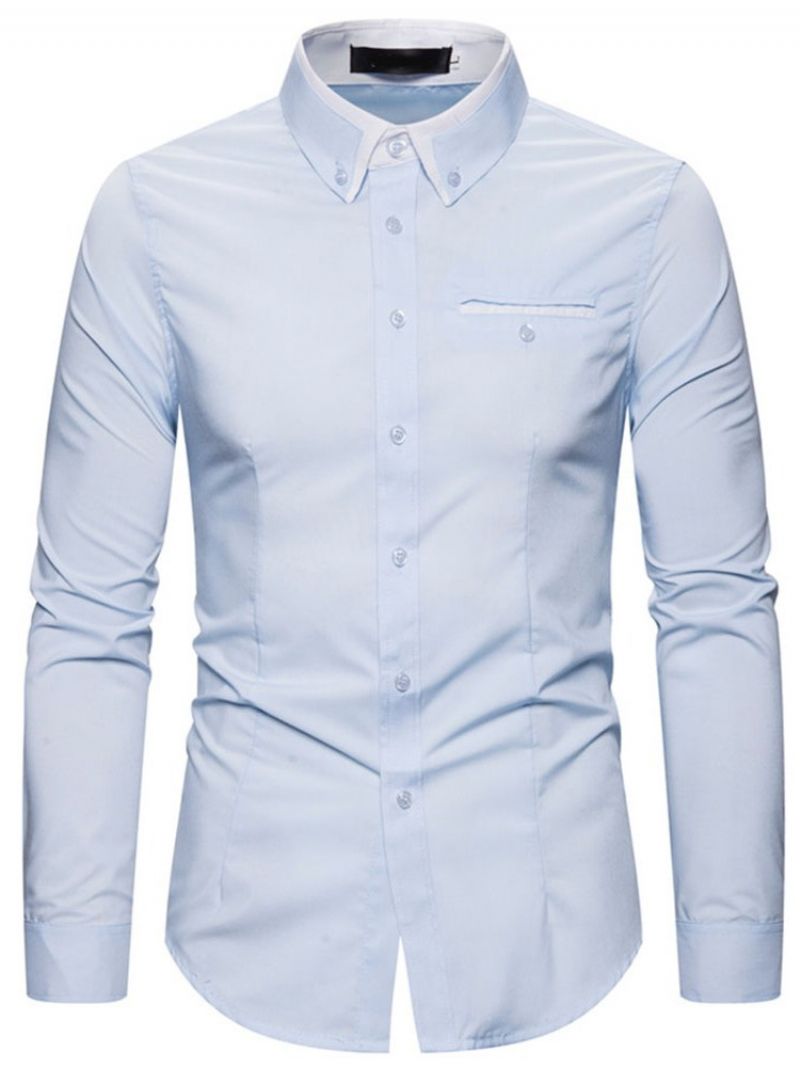 Lapel Color Block Single-Breasted Slim Shirt Til Mænd