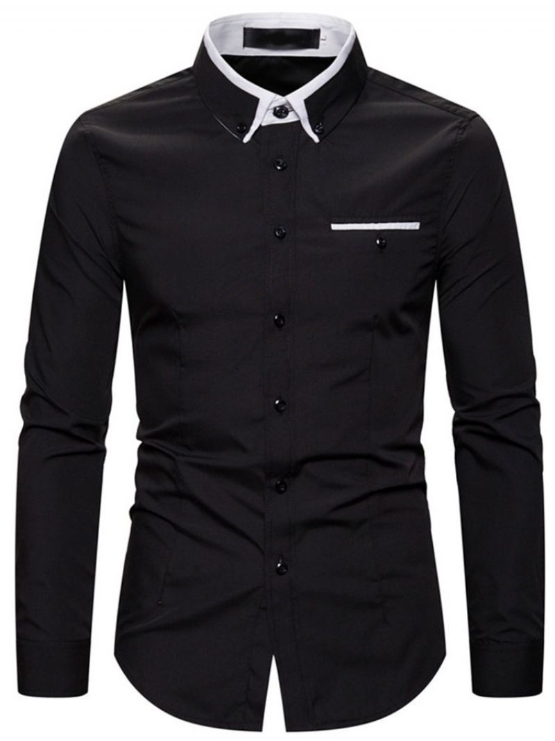 Lapel Color Block Single-Breasted Slim Shirt Til Mænd