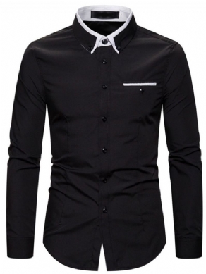 Lapel Color Block Single-Breasted Slim Shirt Til Mænd