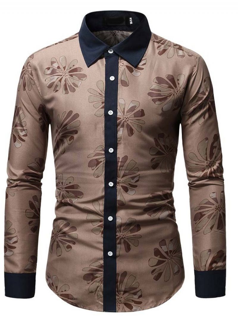 Lapel European Color Block Single-Breasted Slim Shirt