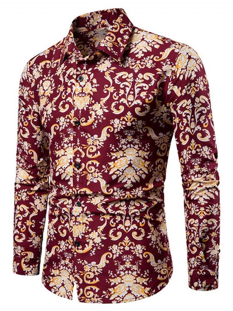 Lapel European Print Slim Shirt Til Mænd