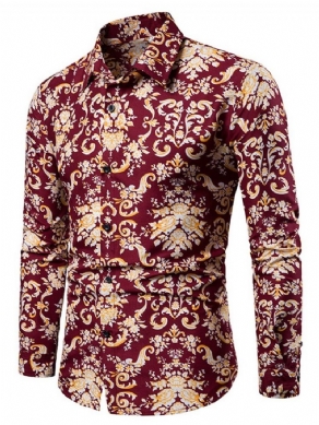 Lapel European Print Slim Shirt Til Mænd