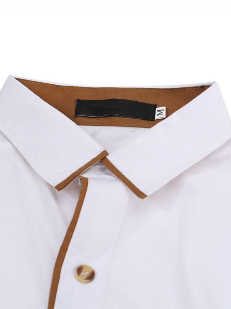 Lapel Patchwork Single-Breasted Slim Shirt Til Mænd