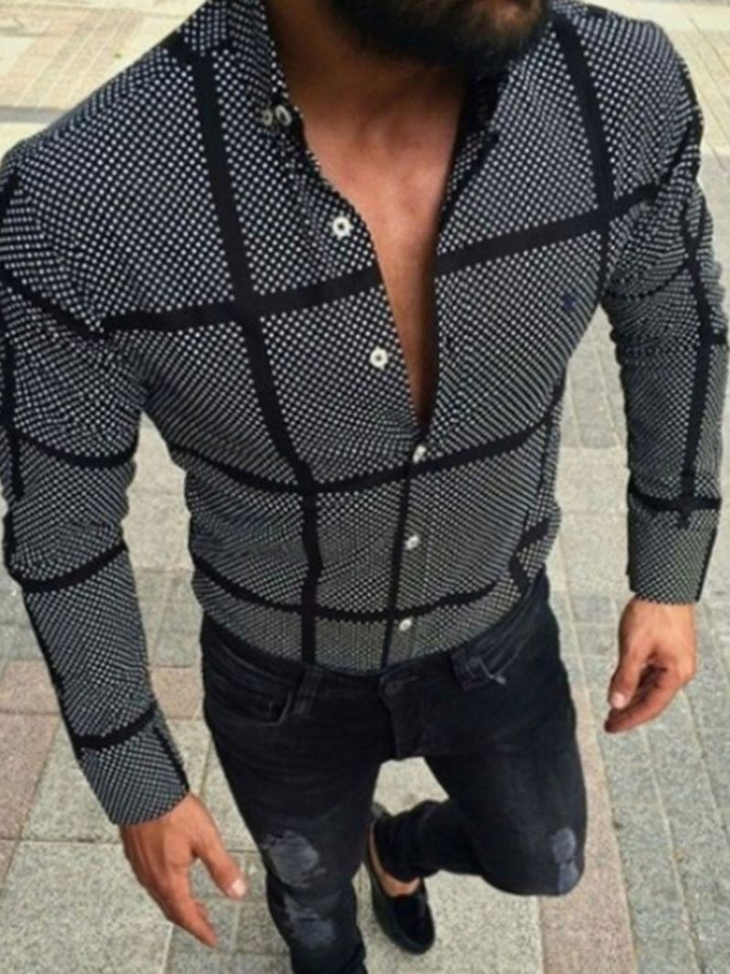 Lapel Plaid Casual Single-Breasted Slim Shirt