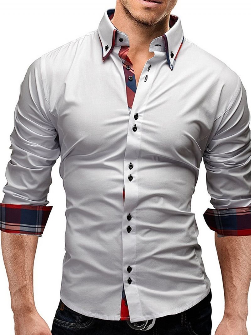 Lapel Plaid European Single-Breasted Slim Shirt