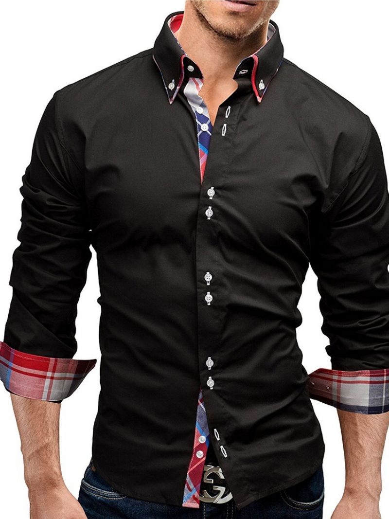 Lapel Plaid European Single-Breasted Slim Shirt