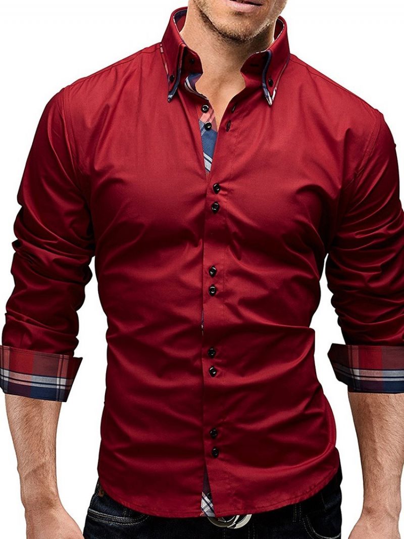 Lapel Plaid European Single-Breasted Slim Shirt