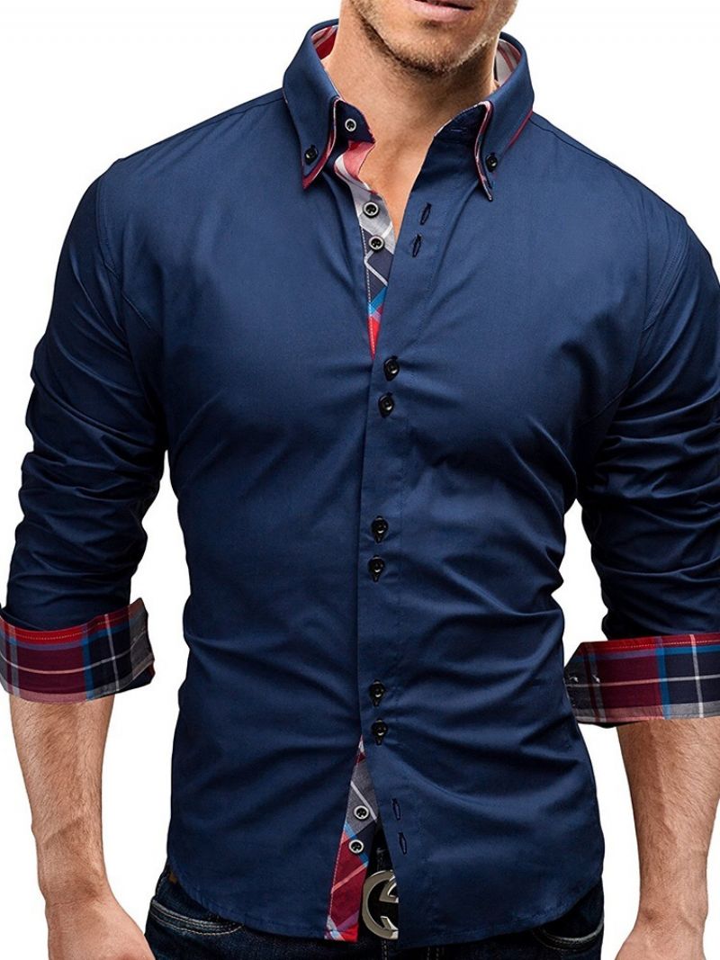 Lapel Plaid European Single-Breasted Slim Shirt