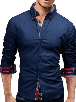 Lapel Plaid European Single-Breasted Slim Shirt