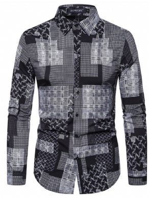 Lapel Plaid Print Spring Single-Breasted Herreskjorte