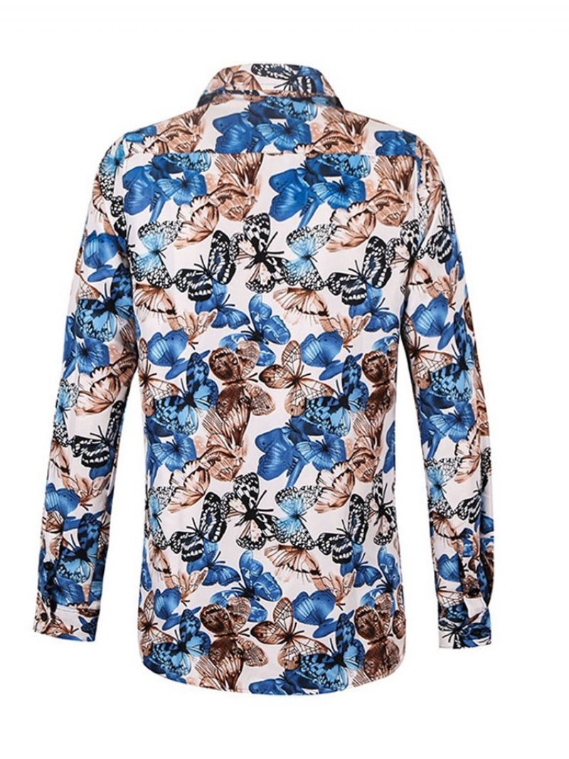 Lapel Print Floral Single-Breasted Slim Shirt Til Mænd