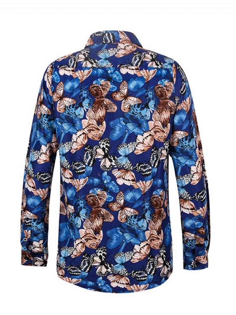 Lapel Print Floral Single-Breasted Slim Shirt Til Mænd