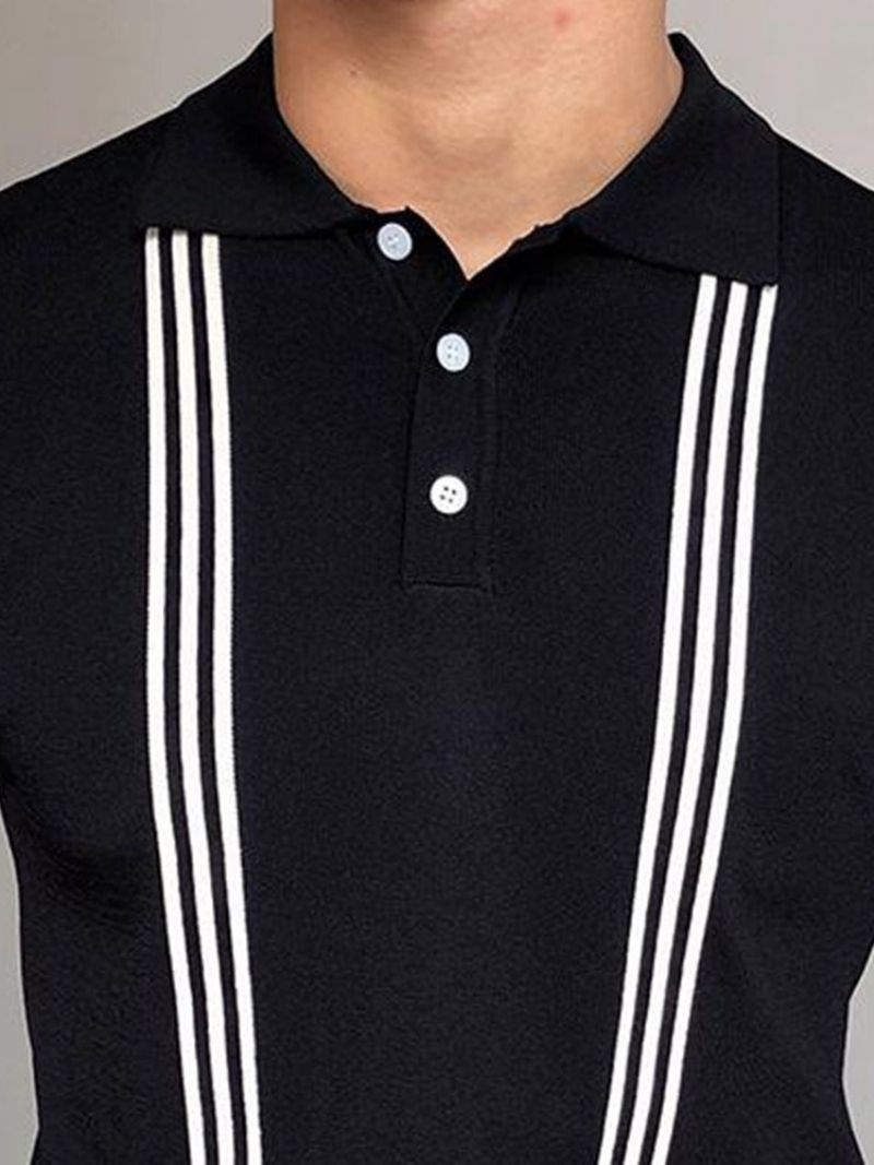 Lapel Stripe Casual Polo Shirt