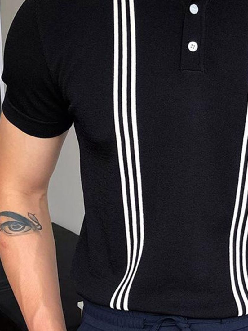 Lapel Stripe Casual Polo Shirt