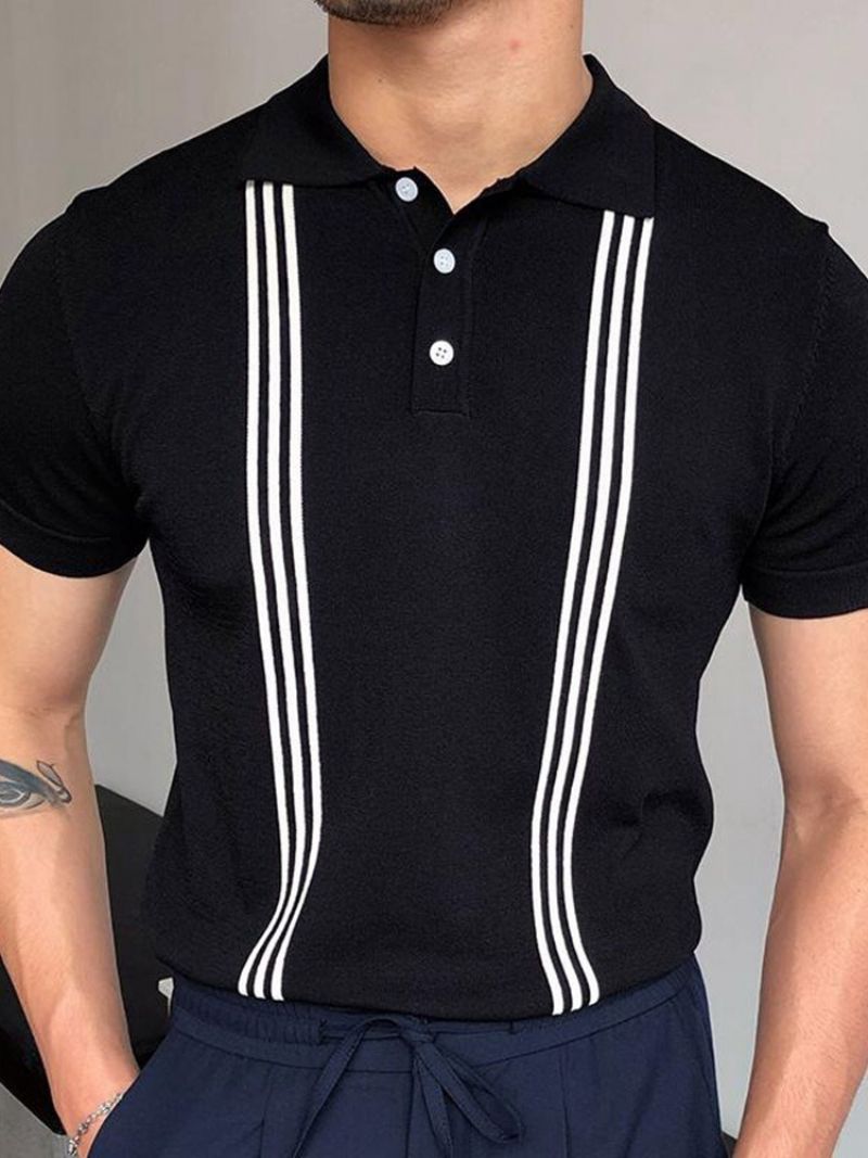 Lapel Stripe Casual Polo Shirt