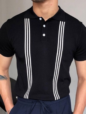 Lapel Stripe Casual Polo Shirt