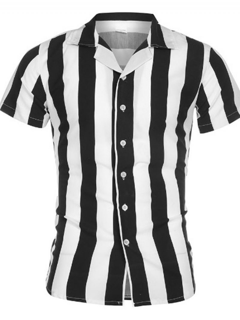 Lapel Stripe Single-Breasted Slim Shirt