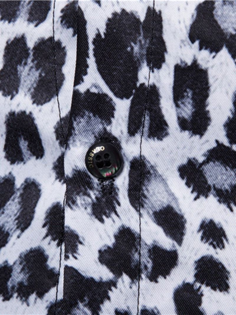 Leopardprintede Lapel-Slanke Mænds Fritidsskjorter