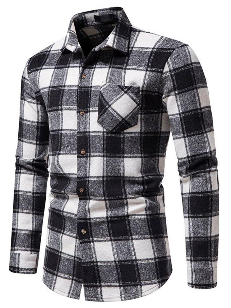 Plaid Casual Lapel Slim Fall Shirt