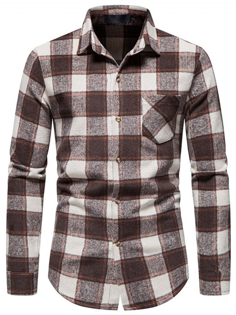 Plaid Casual Lapel Slim Fall Shirt