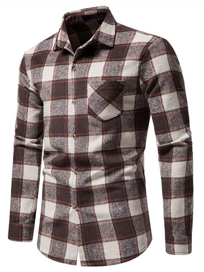 Plaid Casual Lapel Slim Fall Shirt