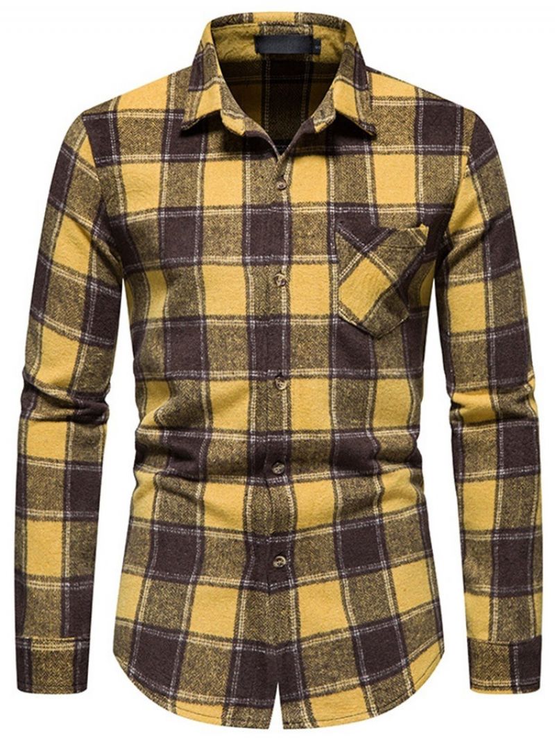 Plaid Casual Lapel Slim Fall Shirt