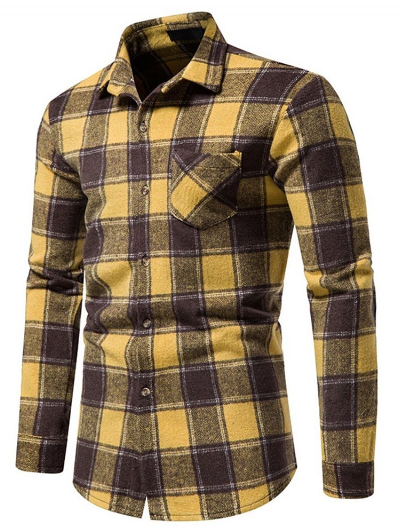 Plaid Casual Lapel Slim Fall Shirt