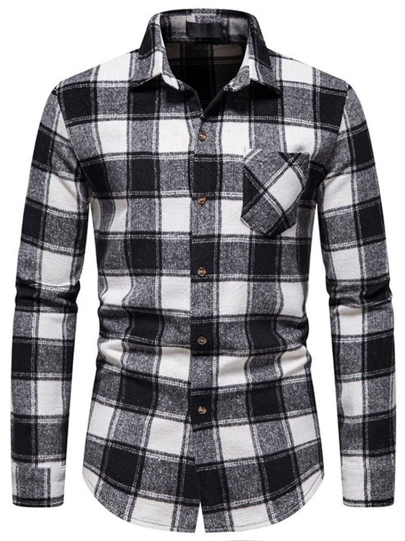 Plaid Casual Lapel Slim Fall Shirt