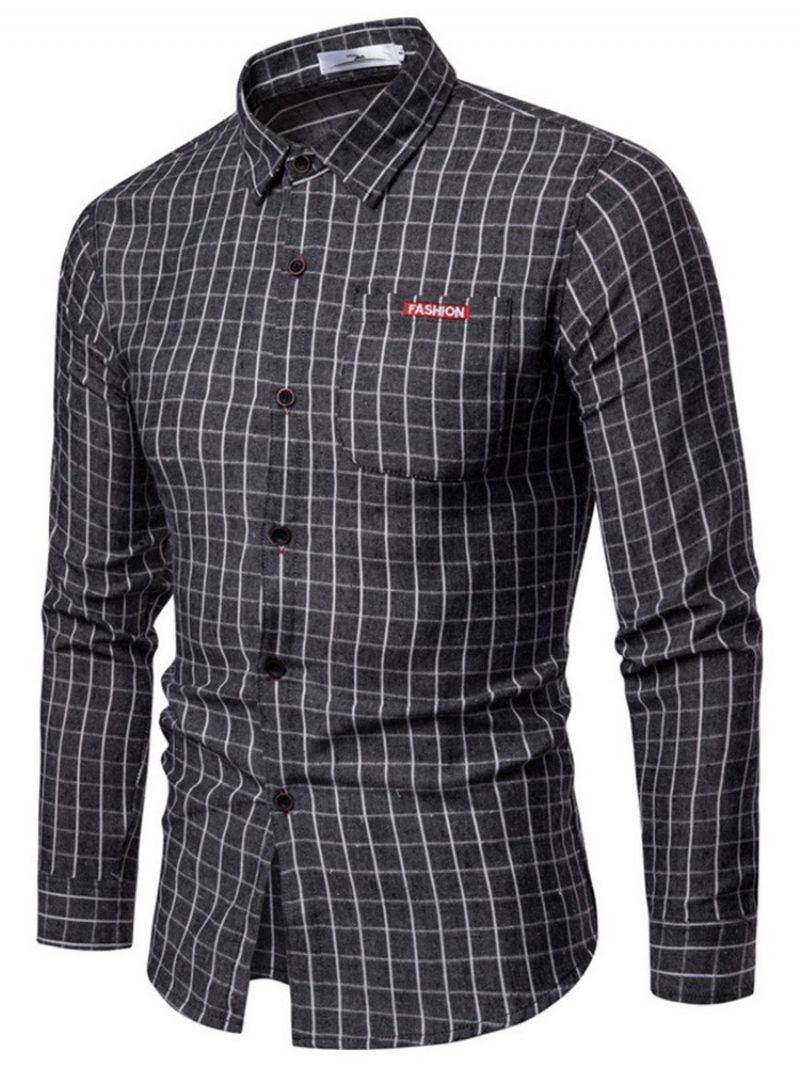 Plaid Revers Casual Herre Enkeltradet Skjorte