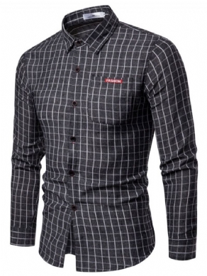 Plaid Revers Casual Herre Enkeltradet Skjorte