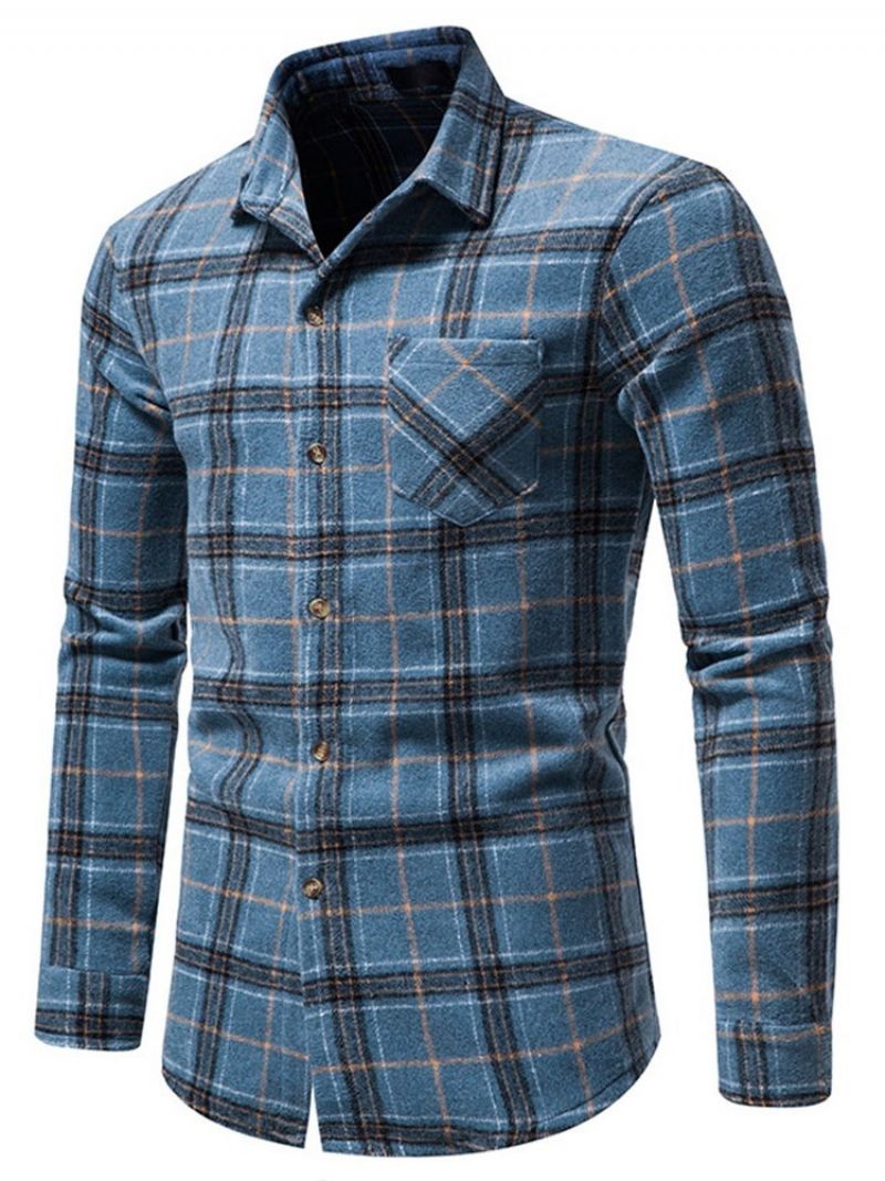 Pocket Lapel Plaid Single-Breasted Fall Shirt