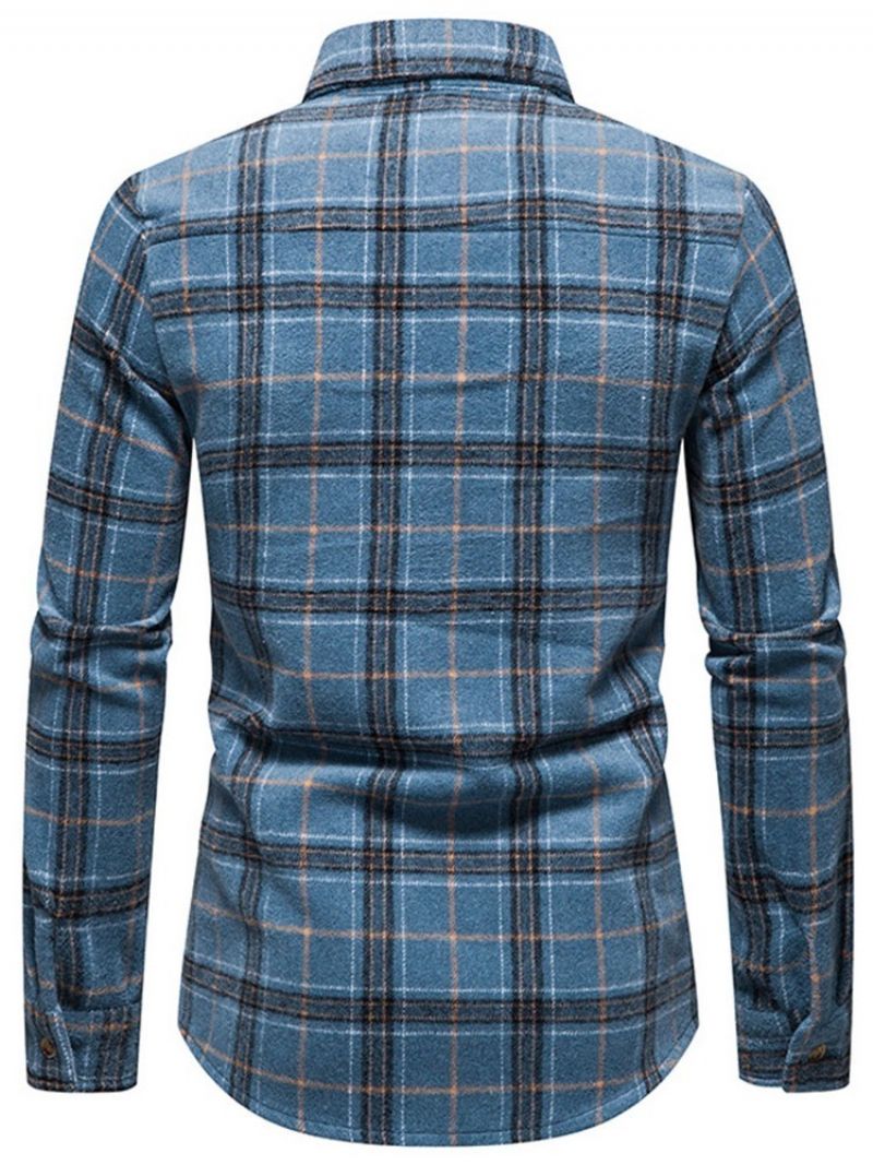 Pocket Lapel Plaid Single-Breasted Fall Shirt