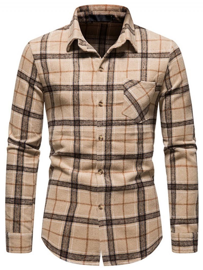 Pocket Lapel Plaid Single-Breasted Fall Shirt