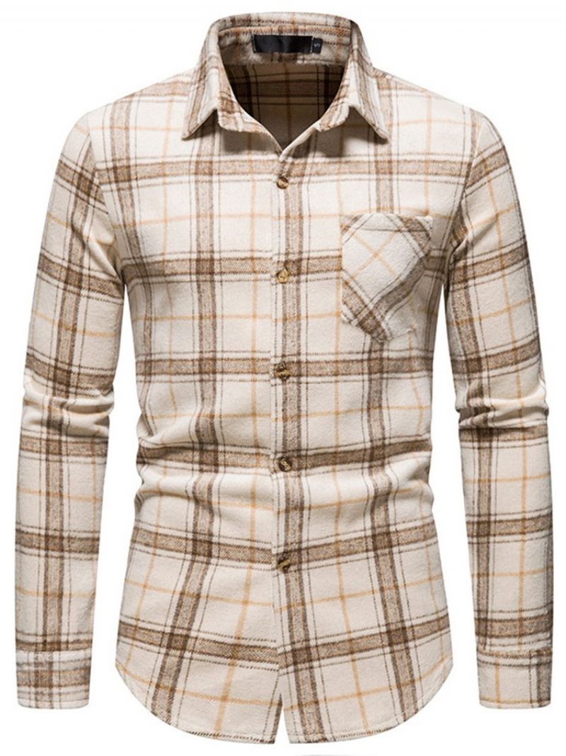 Pocket Lapel Plaid Single-Breasted Fall Shirt