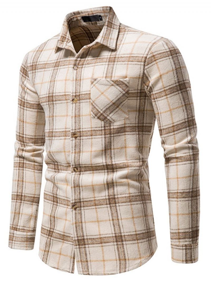 Pocket Lapel Plaid Single-Breasted Fall Shirt