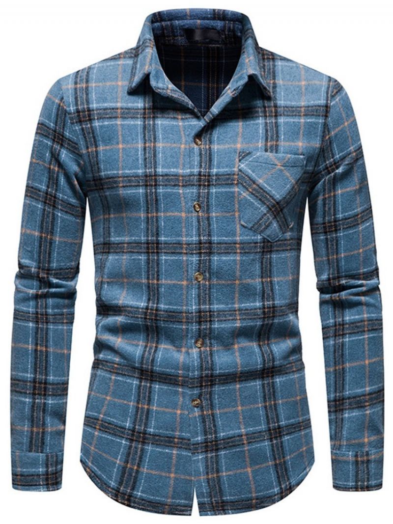 Pocket Lapel Plaid Single-Breasted Fall Shirt