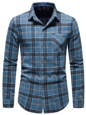 Pocket Lapel Plaid Single-Breasted Fall Shirt