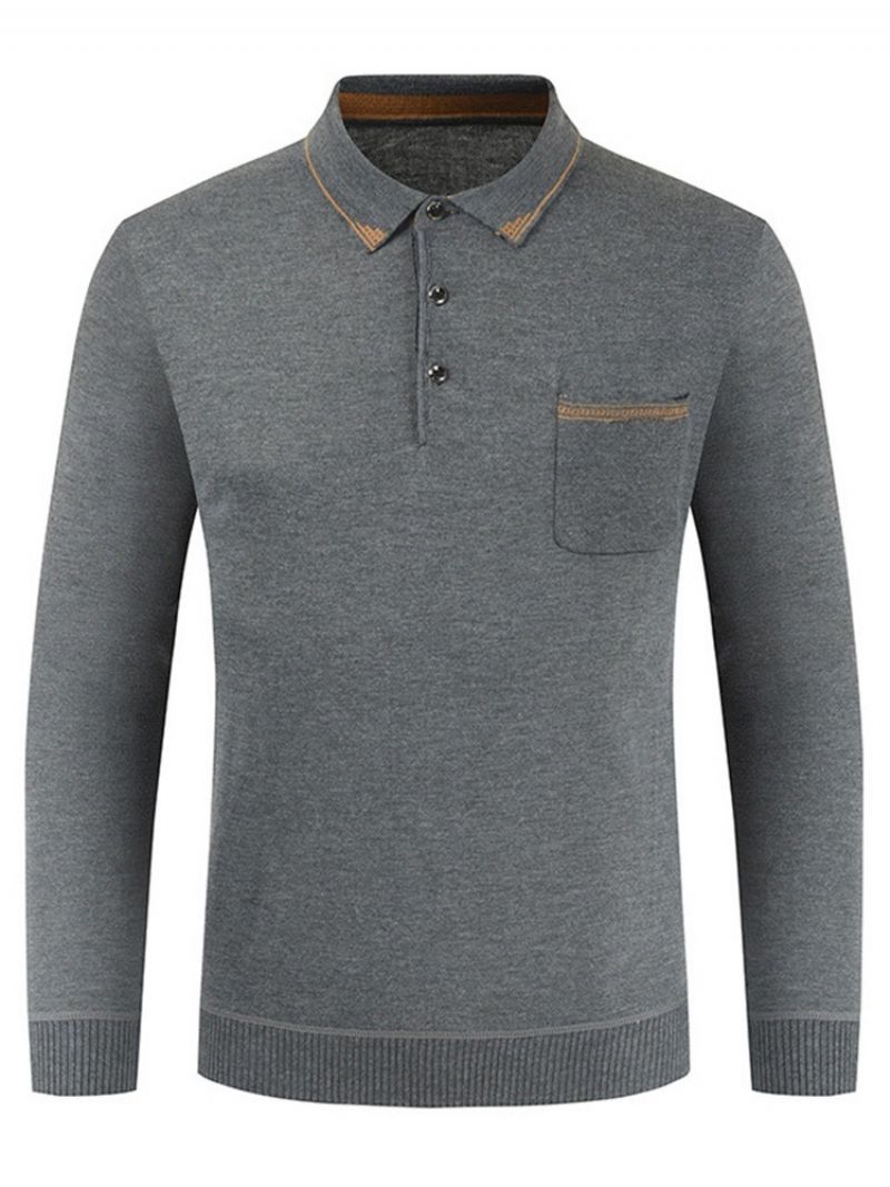 Pocket Polo Neck Ol Langærmet Pullover T-Shirt